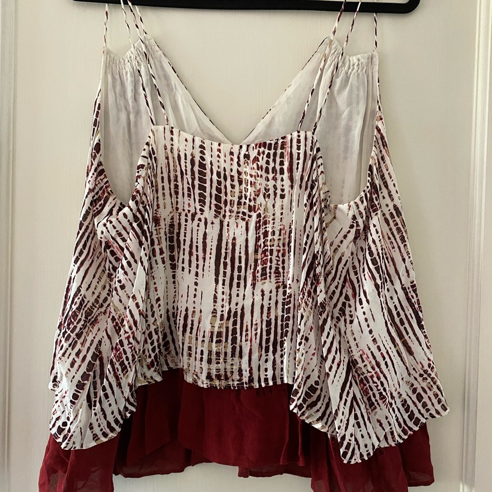 NWT‎ Anthropologie Olivia Cami Top White Red Layered Spaghetti Strap Boho Sz L - Picture 3 of 10